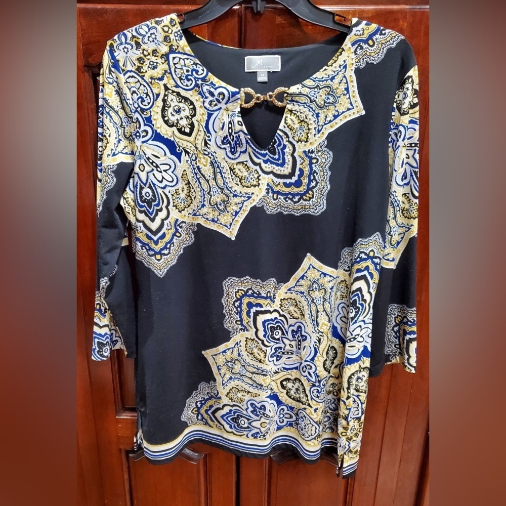JM collection Black embellished tunic top. Sz.M